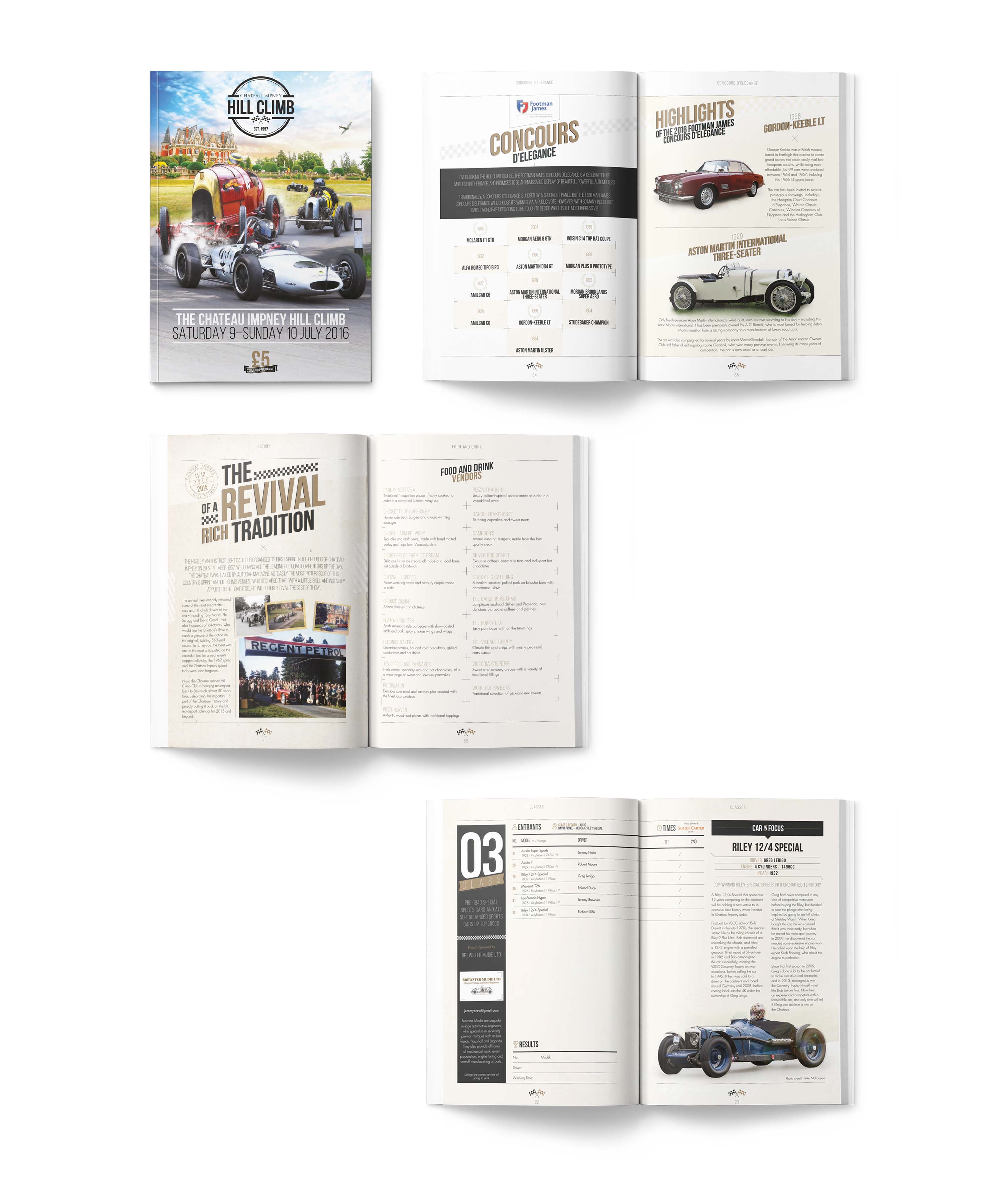 Event programme design and print for Chateau Impney Hill Climb by Mighty, marketing agency Worcester