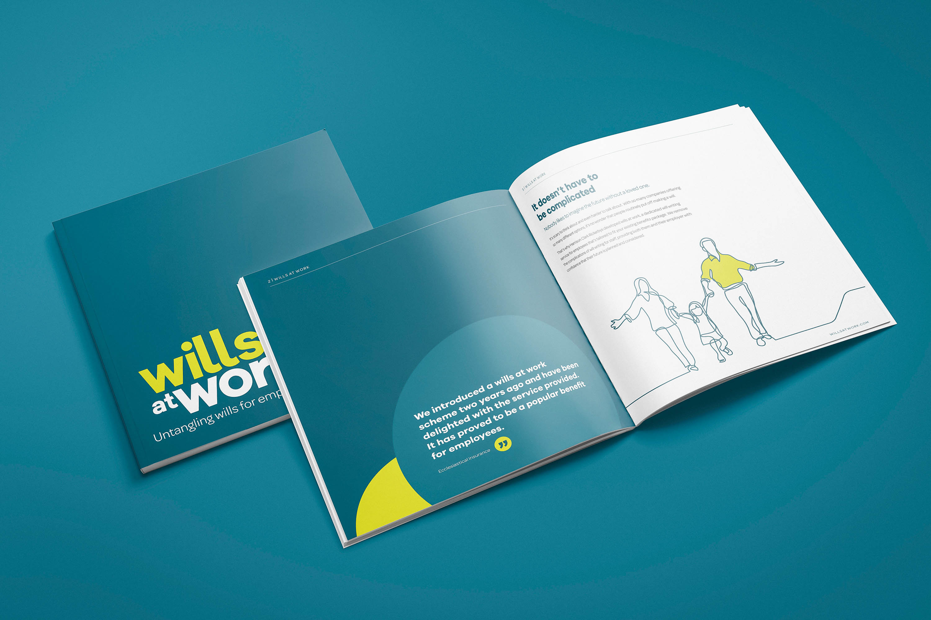 Brochure design for Harrison Clark Rickerbys' Wills at Work by Mighty, branding agency Worcester